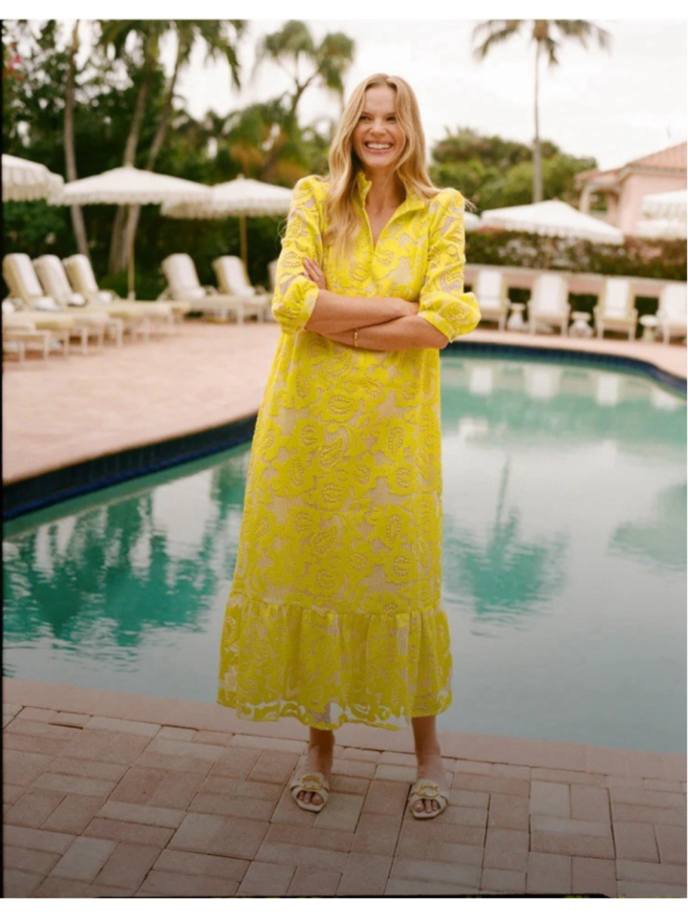 New Tuckernuck Yellow Lace Palmerston Maxi Dress M Ruffle Collar Coastal Prep